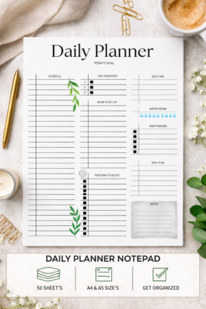 daily planner organizer pad productivity journal for work & home undated schedule book with habit tracker, water intake & notes floral design to do list