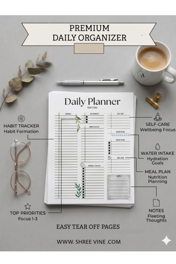 daily planner organizer pad productivity journal for work & home undated schedule book with habit tracker, water intake & notes floral design to do list